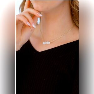 🌸🌼Alabaster Necklace in Gold Plated Minimalist Raw White Stone Natural Jewelry